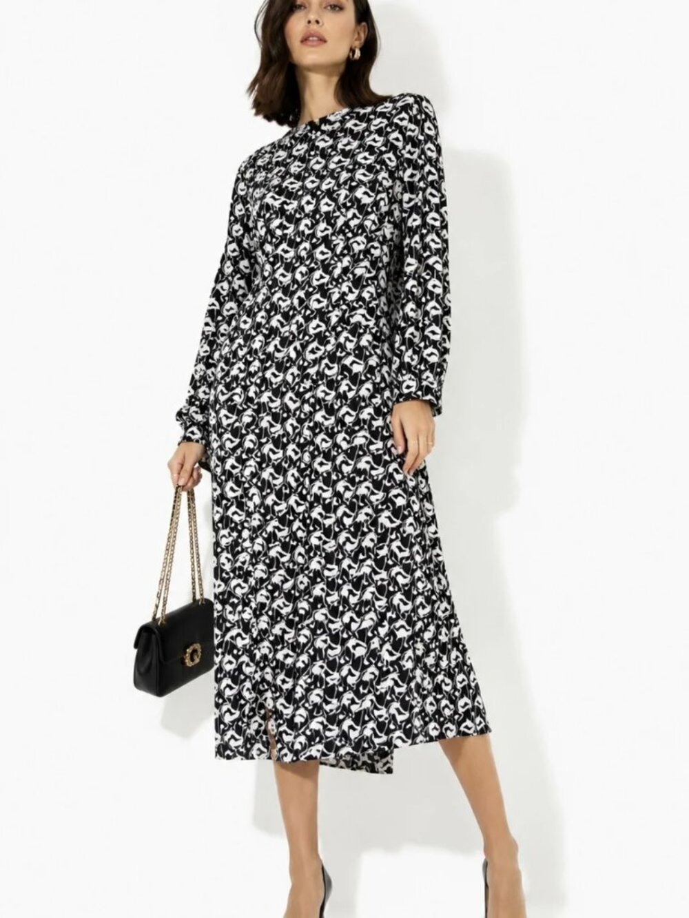 Zara Black White Abstract Print Midi Dress Minimalist Chic Size Small NWT